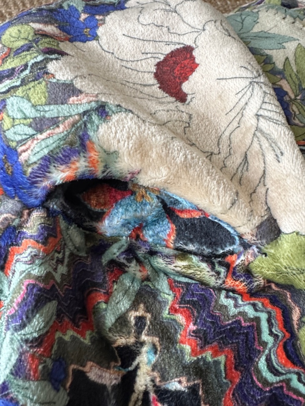 Johnny Was Multicolor Floral Patchwork Hooded Sweater Jacket - Black & Cream - Picture 4 of 8
